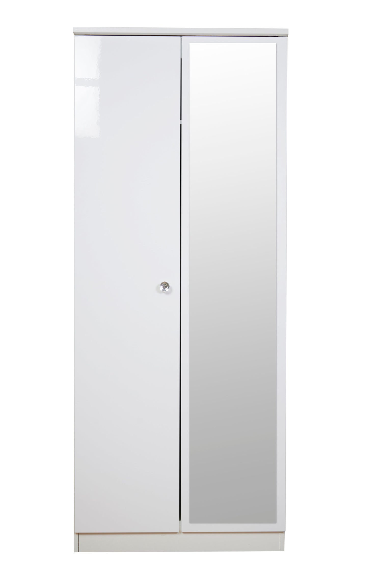Lumiere Tall Mirror Wardrobe White 2 Doors 1 Shelf 196cm