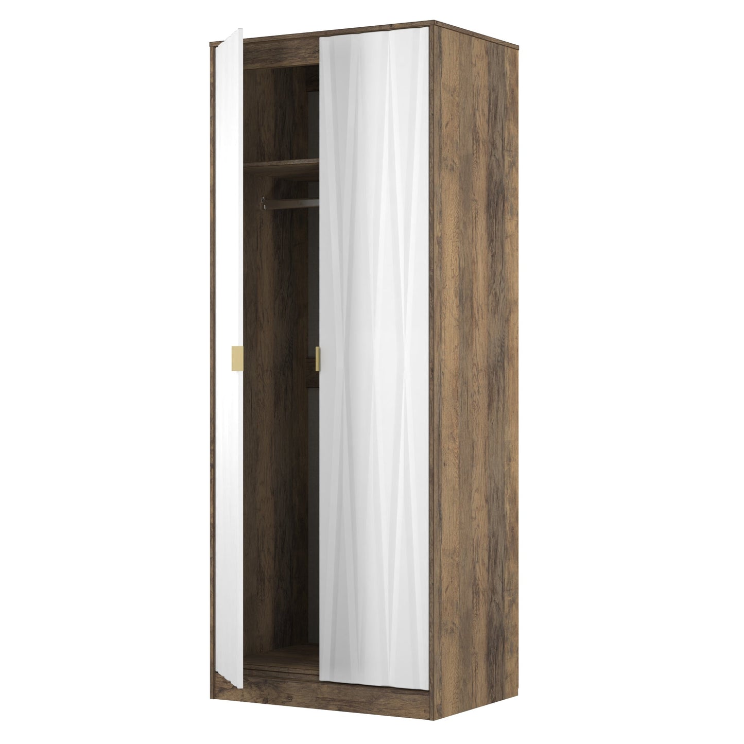 Las Vegas F Tall Wardrobe White & Oak 2 Doors 1 Shelf 198cm