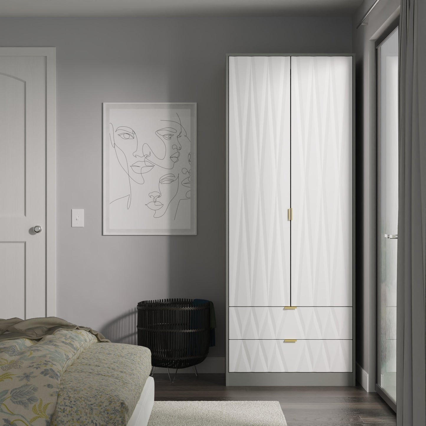 Las Vegas F Tall Wardrobe Grey 2 Doors 2 Drawers 53cm