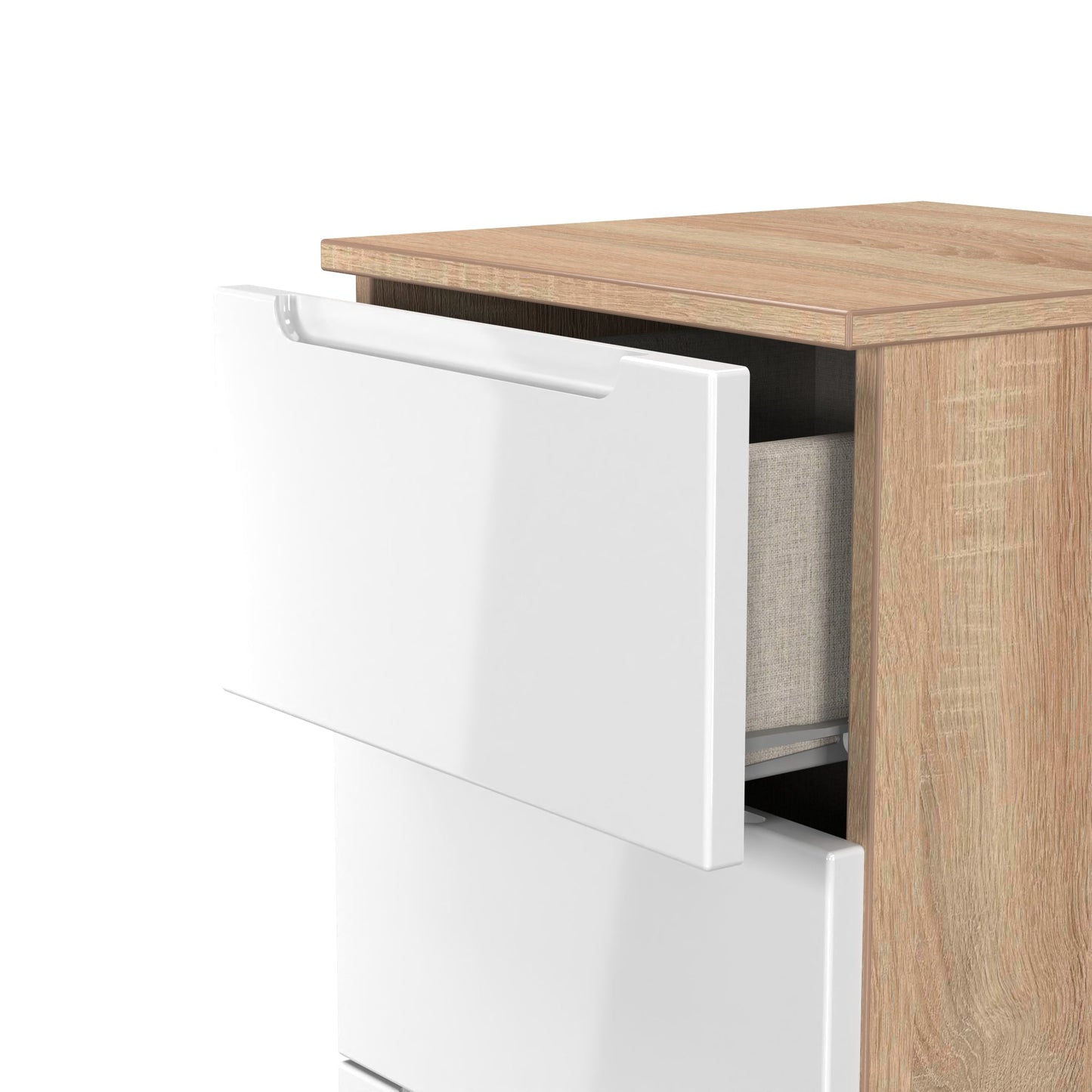 Milan Bedside Table White & Oak 5 Drawers 108cm