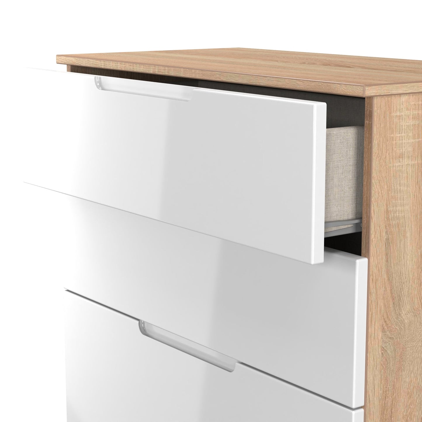 Milan Tall Chest of Drawers White & Oak 4 Drawers 108cm