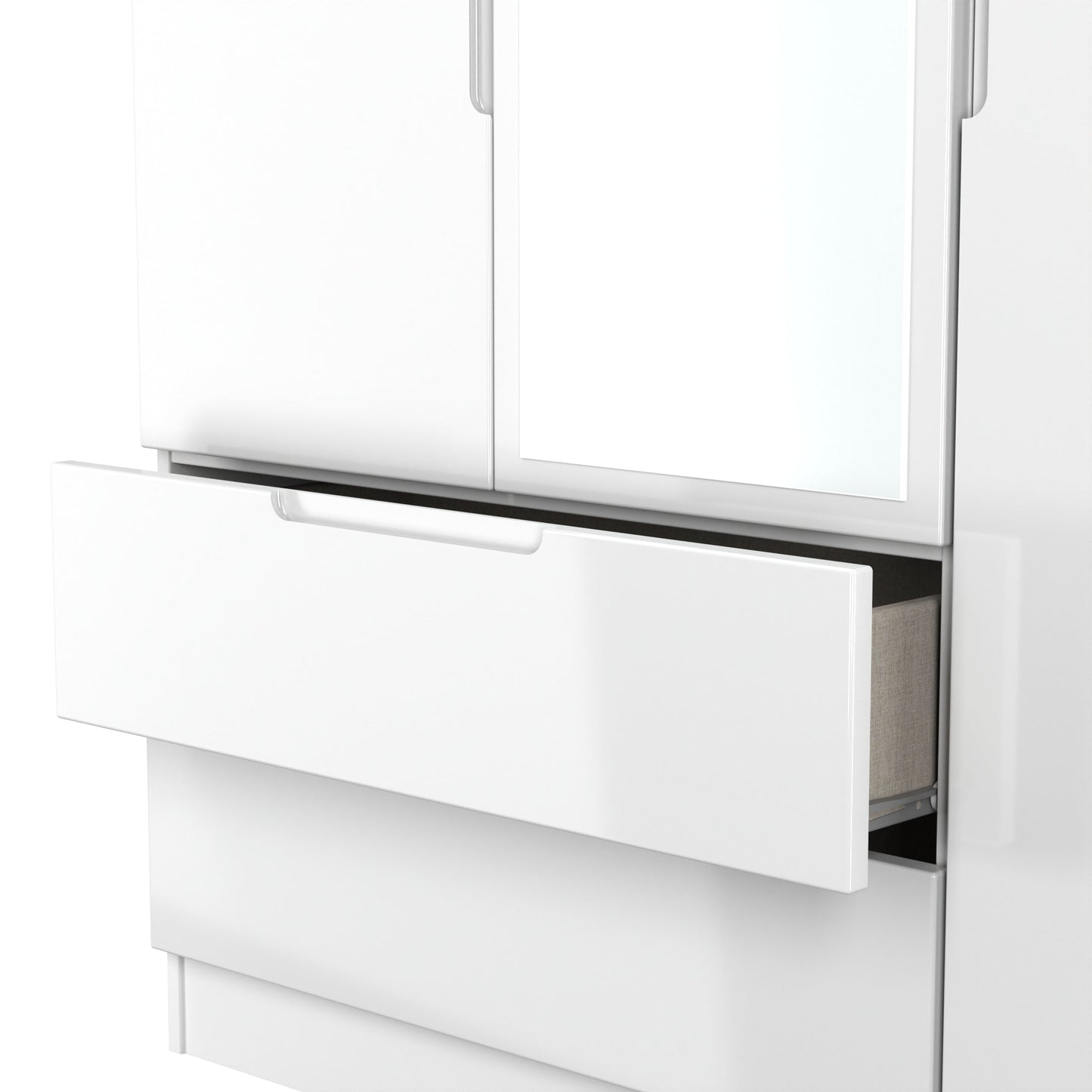 Milan Tall Mirror Wardrobe White 1 Shelf 2 Drawers 196cm