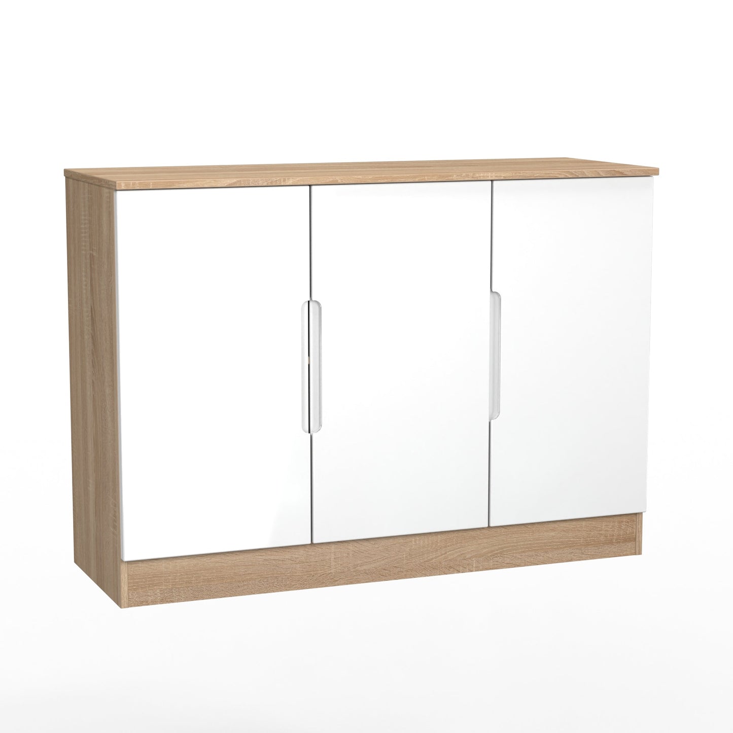 Milan Large Sideboard White & Oak 3 Doors 2 Shelves 110cm