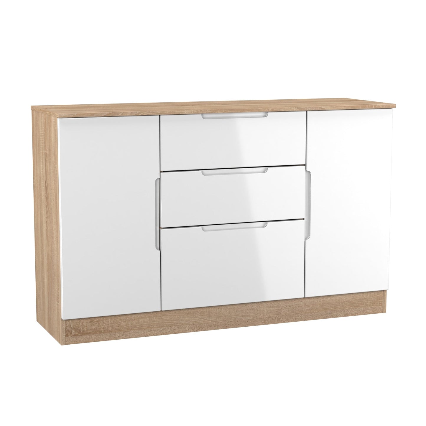 Milan Large Sideboard White & Oak 2 Doors 2 Shelves 3 Drawers 126cm