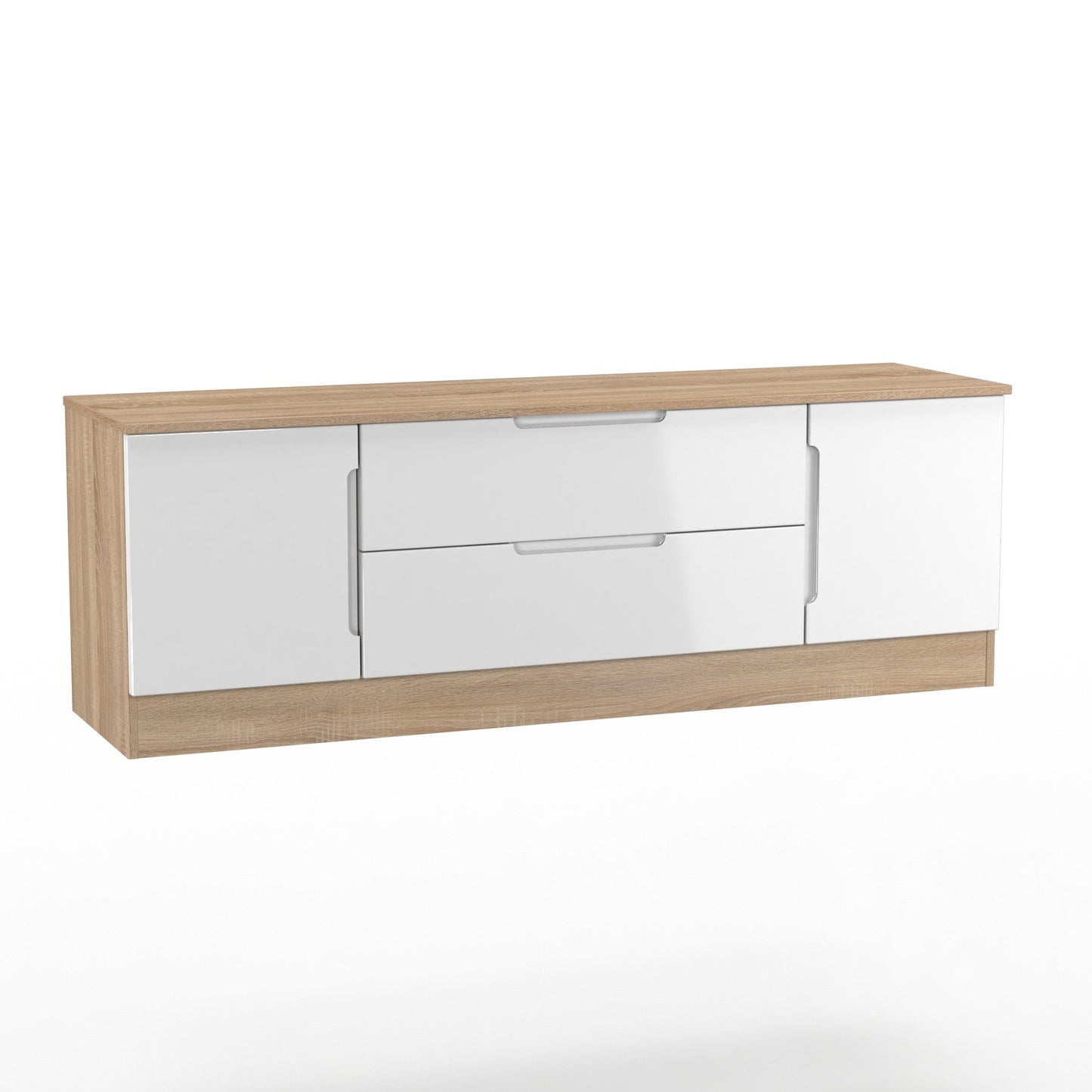 Milan TV Unit White & Oak 2 Drawers 2 Doors 144cm
