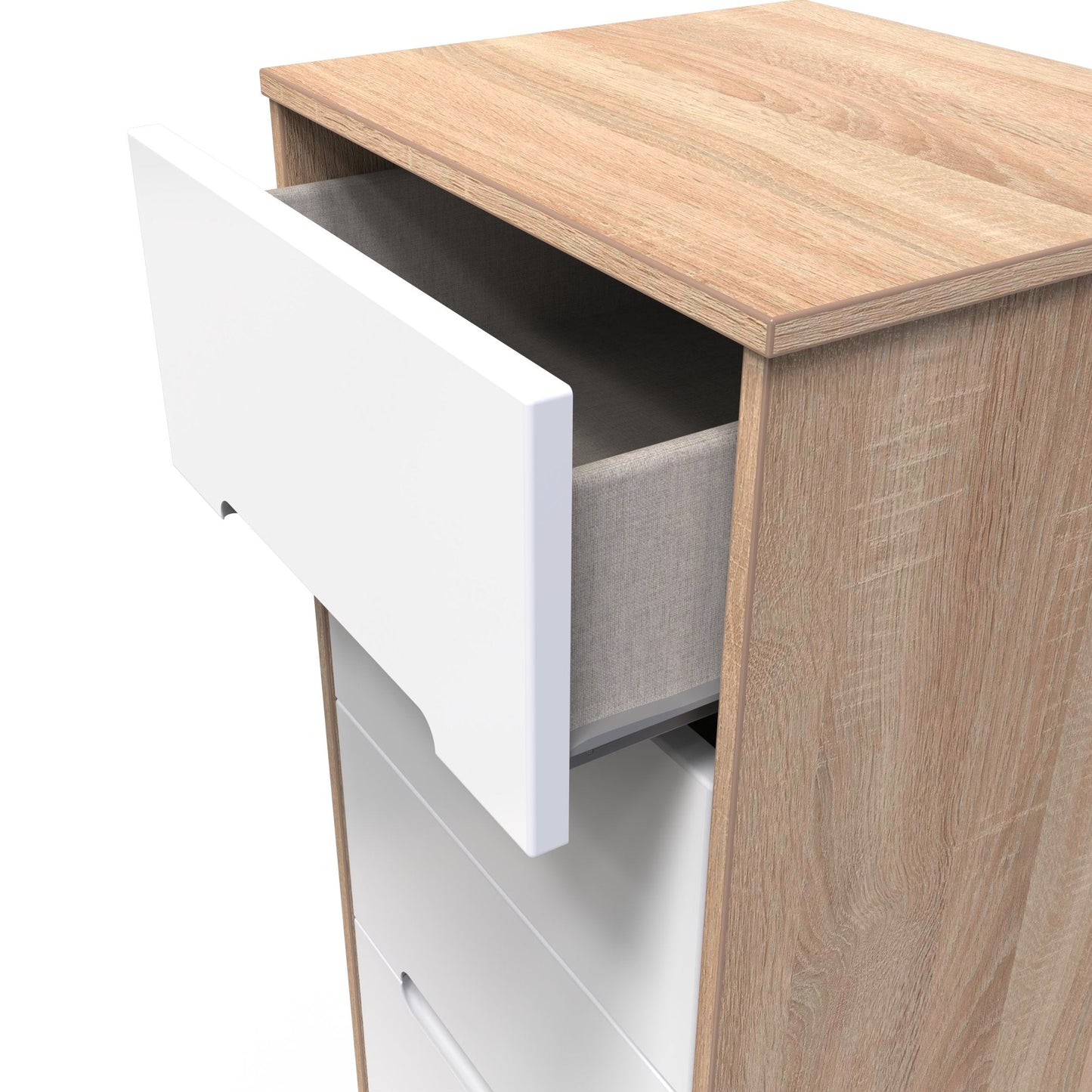 Monaco Tall Tallboy White & Oak 5 Drawers 114cm