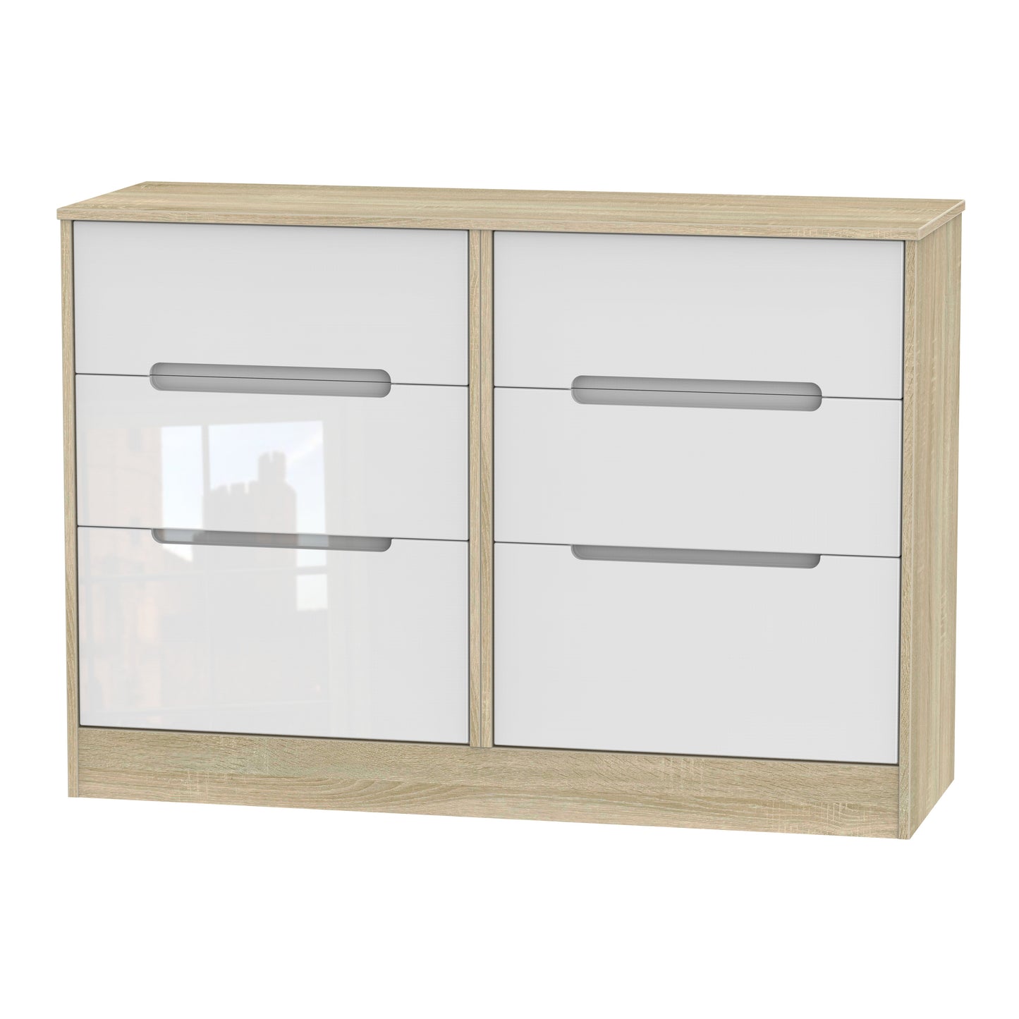 Monaco Large Chest of Drawers White & Oak 6 Drawers 115cm