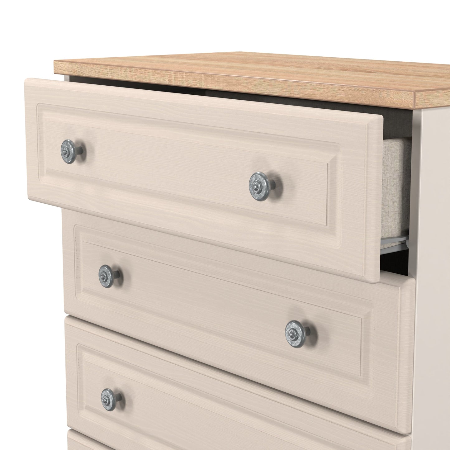 Norfolk Tall Chest of Drawers Off-white & Light Oak 5 Drawers 74cm