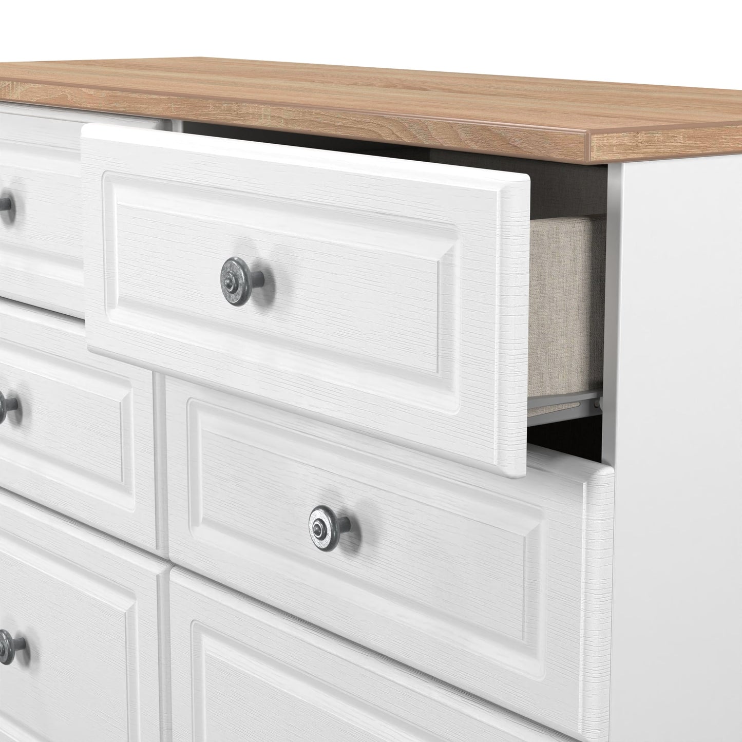 Norfolk Large Chest of Drawers White & Light Oak 6 Drawers 110cm