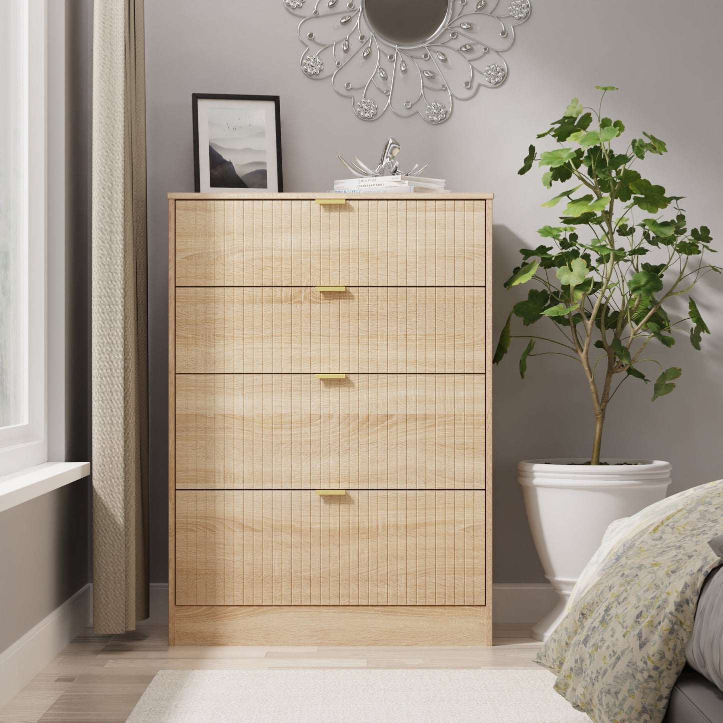 Nashville F Tall Chest of Drawers Light Oak 4 Drawers 77cm