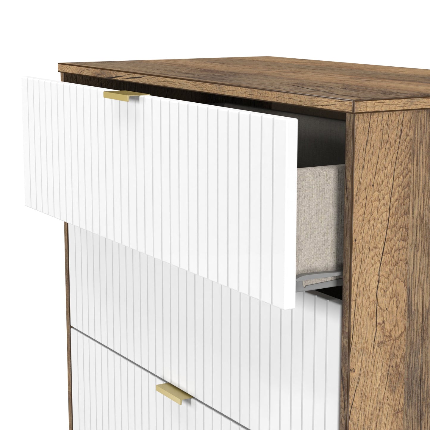 Nashville F Tall Chest of Drawers White & Vintage Oak 4 Drawers 77cm