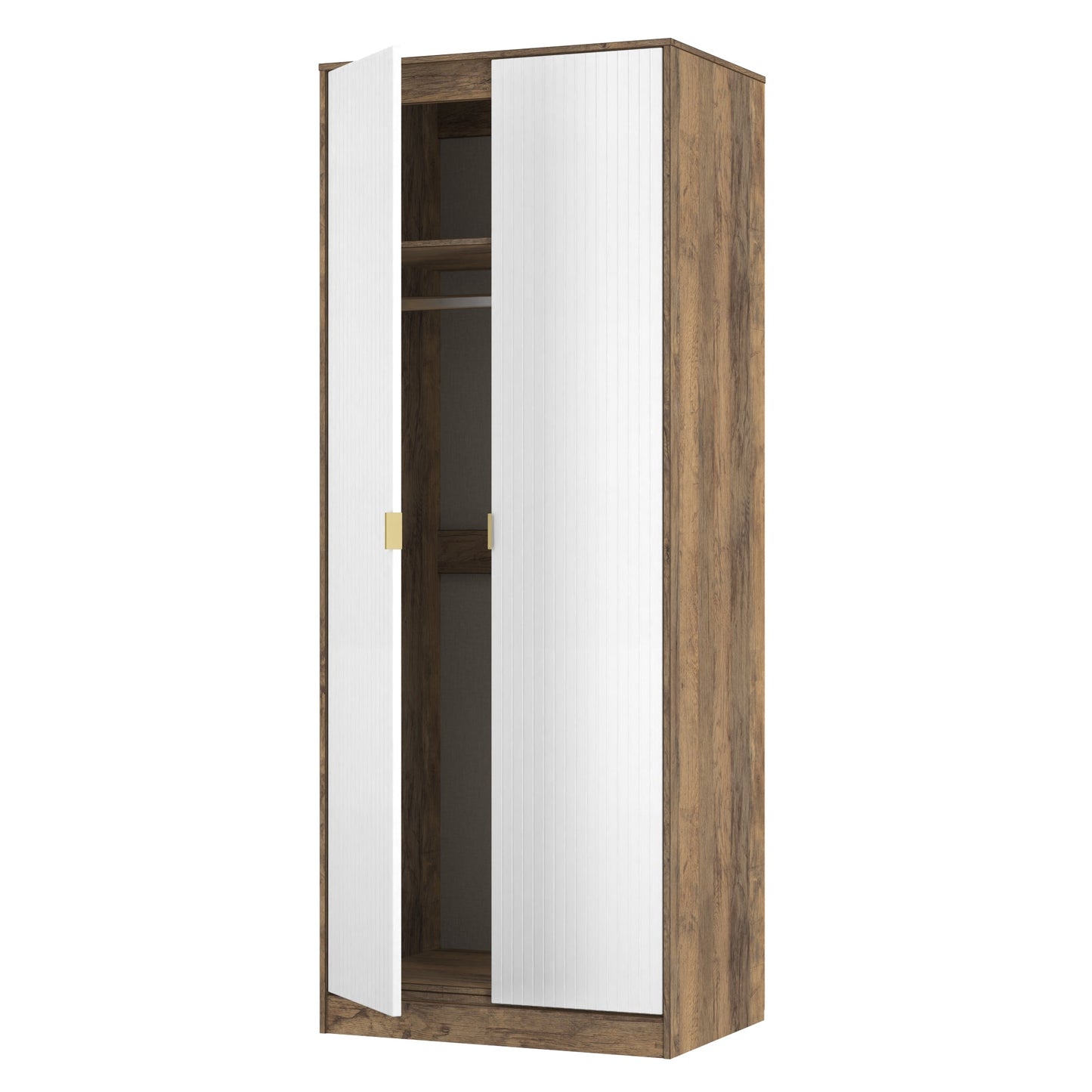 Nashville F Tall Wardrobe White & Vintage Oak 2 Doors 1 Shelf 77cm