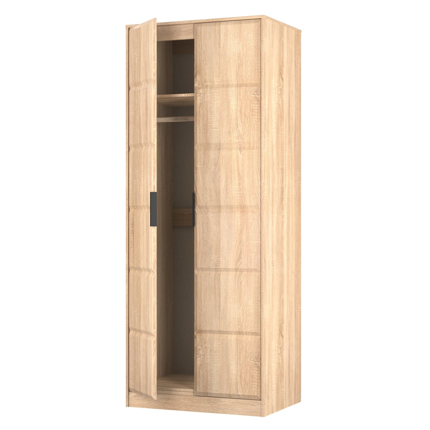 New York C Tall Wardrobe Light Oak 2 Doors 1 Shelf 77cm
