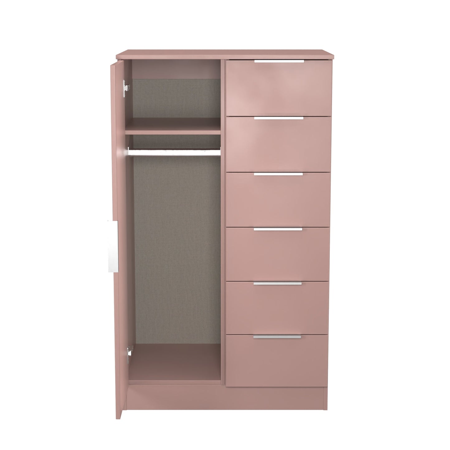 Plymouth Tall Wardrobe Pink 1 Door 1 Shelf 5 Drawers 74cm