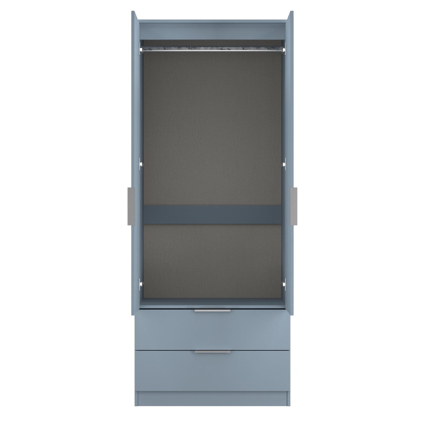 Plymouth Tall Mirror Wardrobe Light Blue 2 Doors 1 Shelf 2 Drawers 74cm