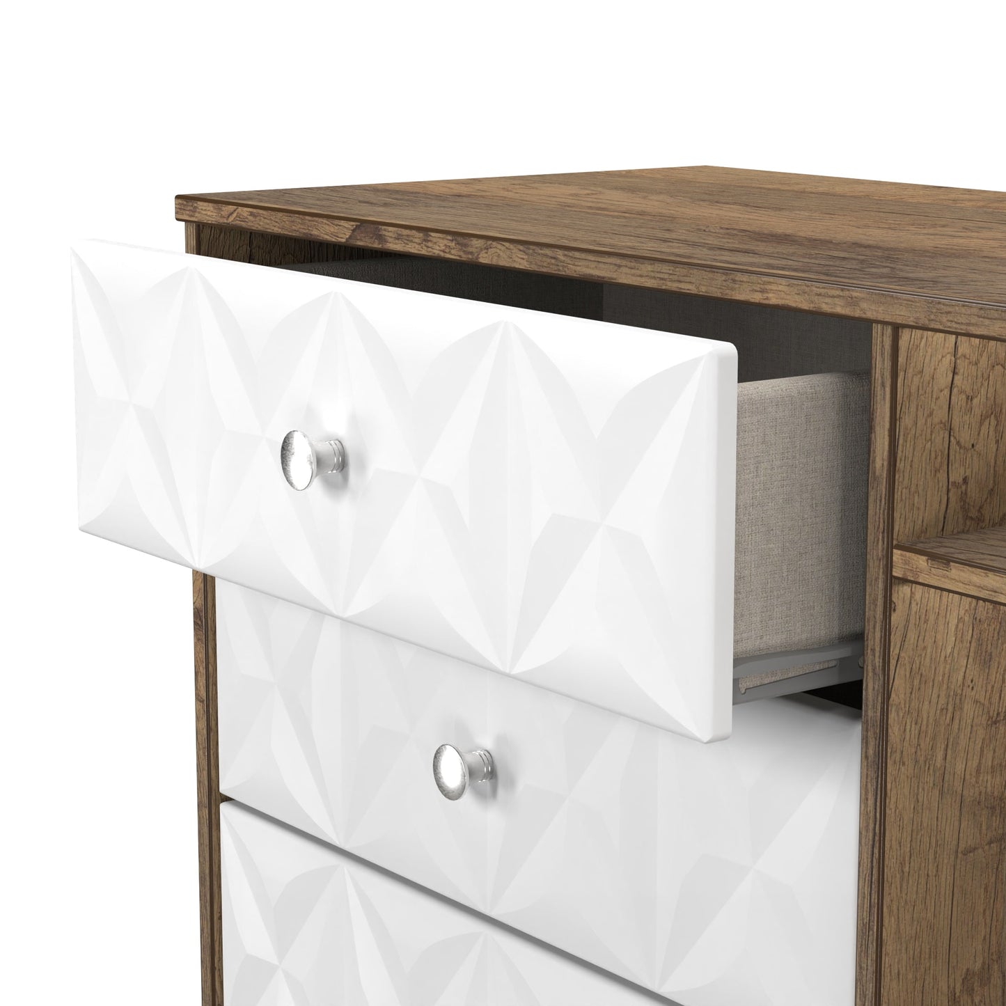 Pixel TV Unit White & Vintage Oak 2 Shelves 3 Drawers 97cm