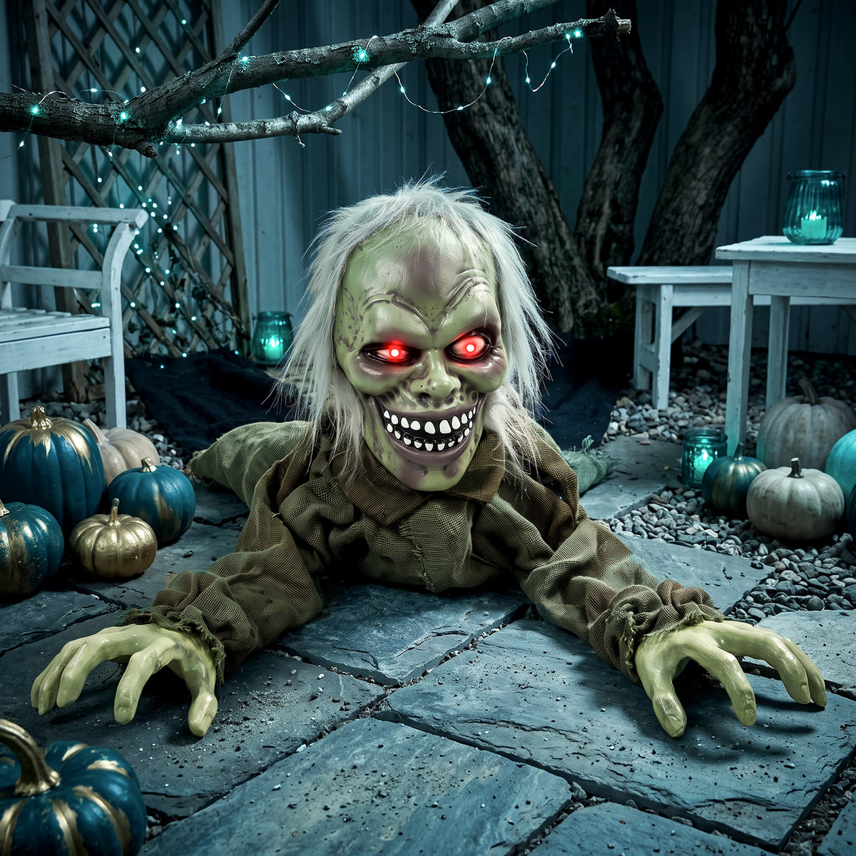 Animated Crawling Zombie Halloween Decoration - 116cm