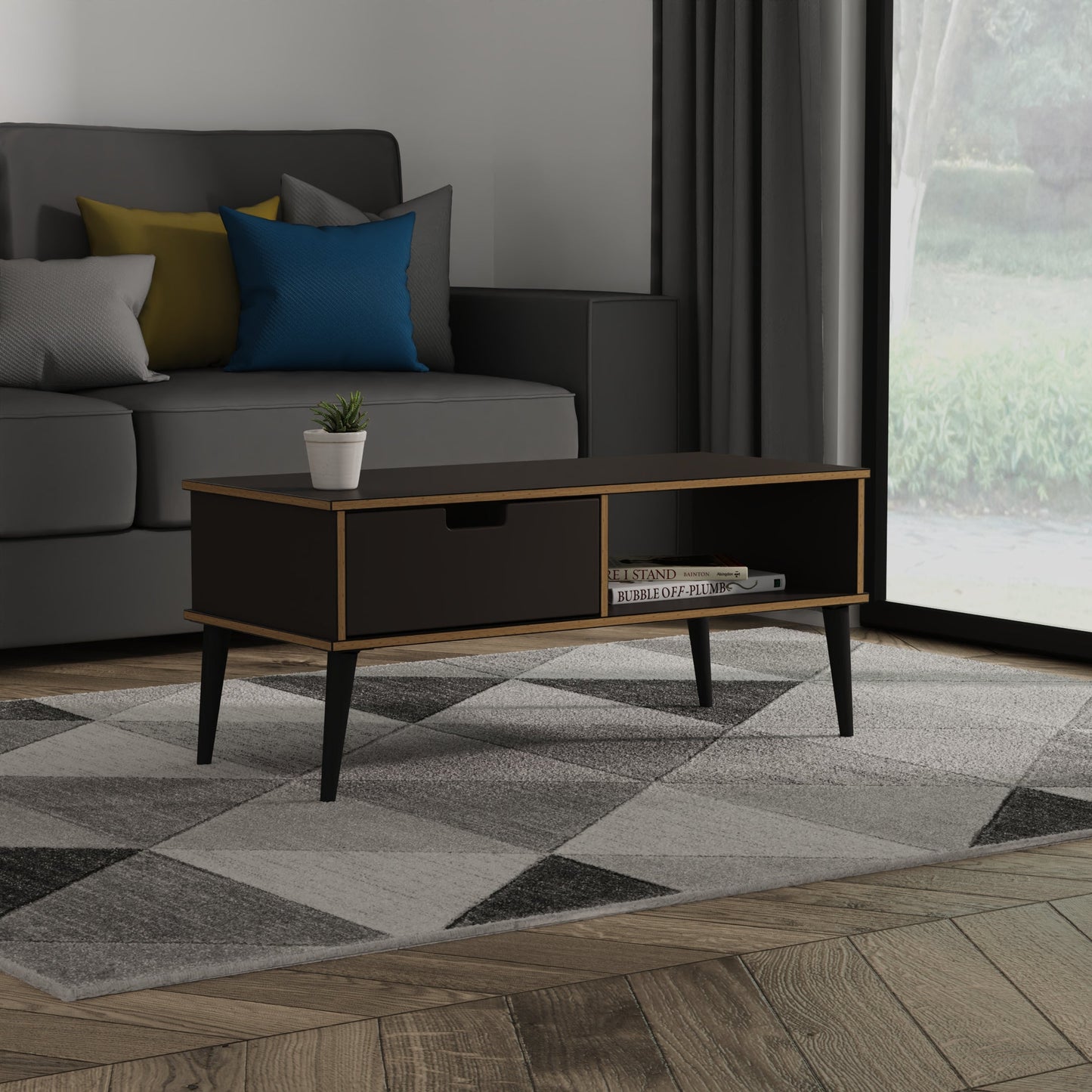 Shanghai B Coffee Table Dark Grey 1 Shelf 1 Drawer 92cm