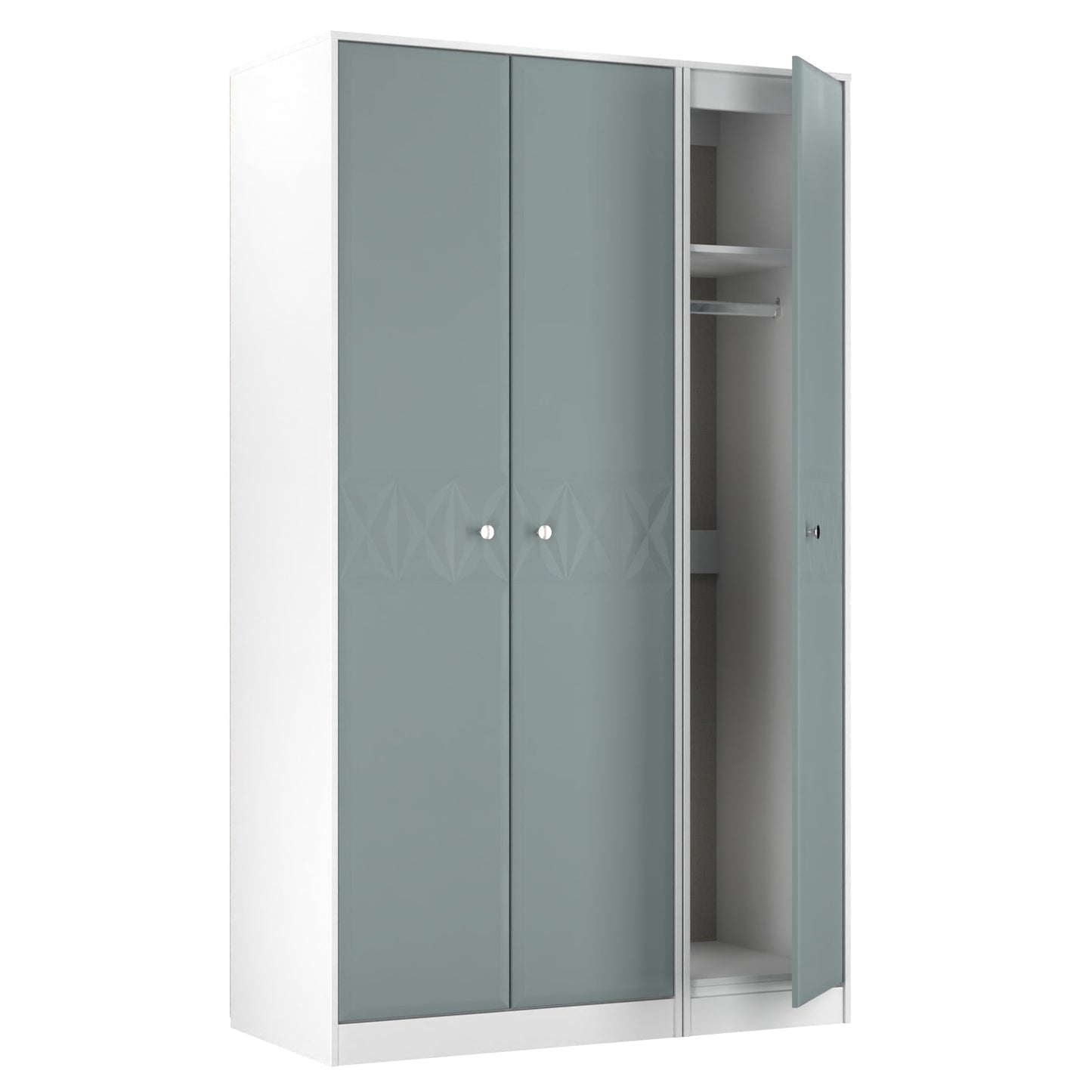 San Jose Tall Wardrobe Teal & White 3 Doors 1 Shelf 116cm
