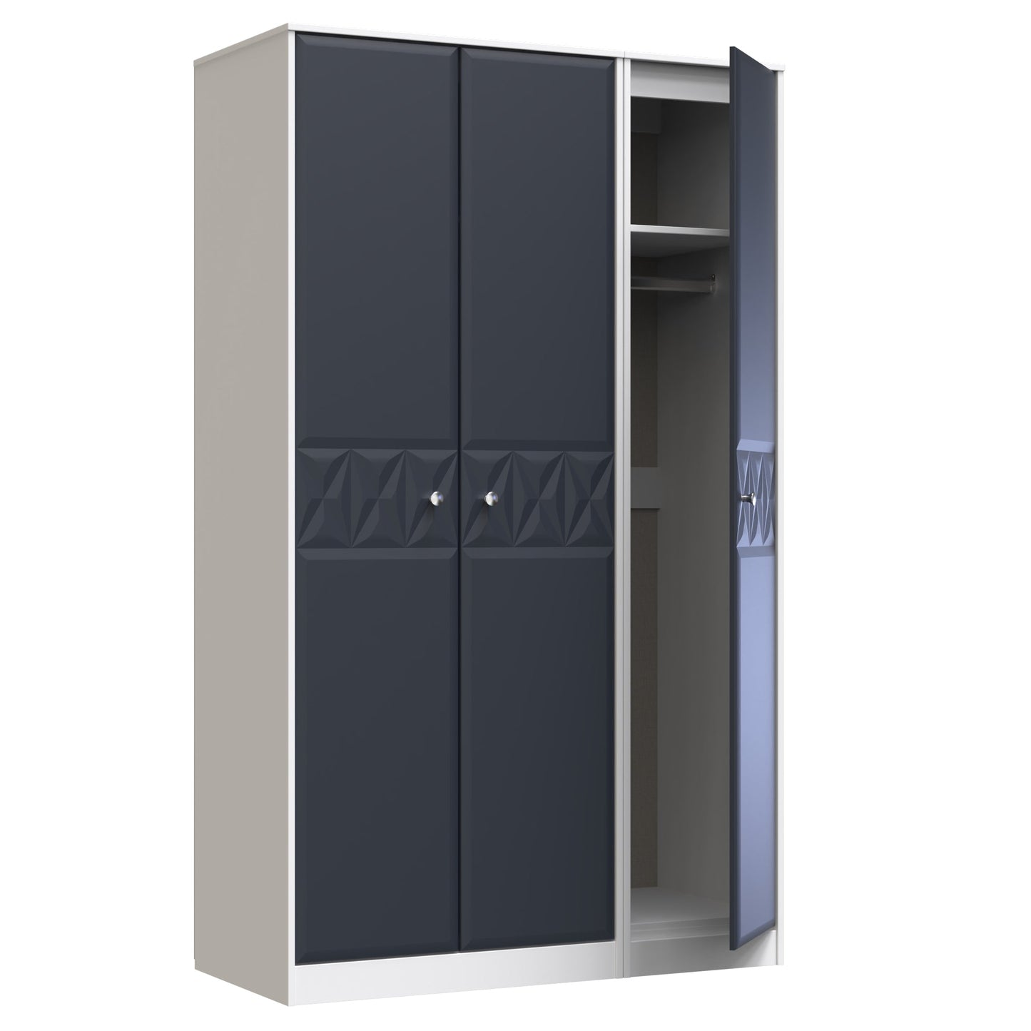 San Jose Tall Wardrobe Dark Grey & White 3 Doors 1 Shelf 116cm