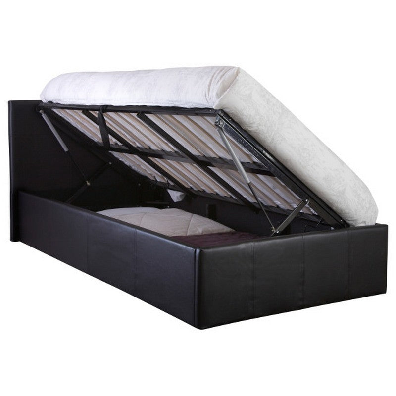 GFW Winston Single Ottoman Bed Faux Leather Black 3 x 7ft