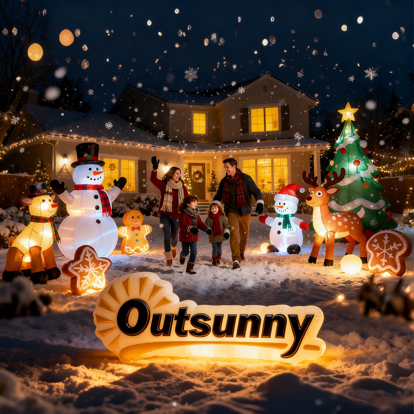 Snowman And Dog Inflatable Christmas Decoration - 188cm