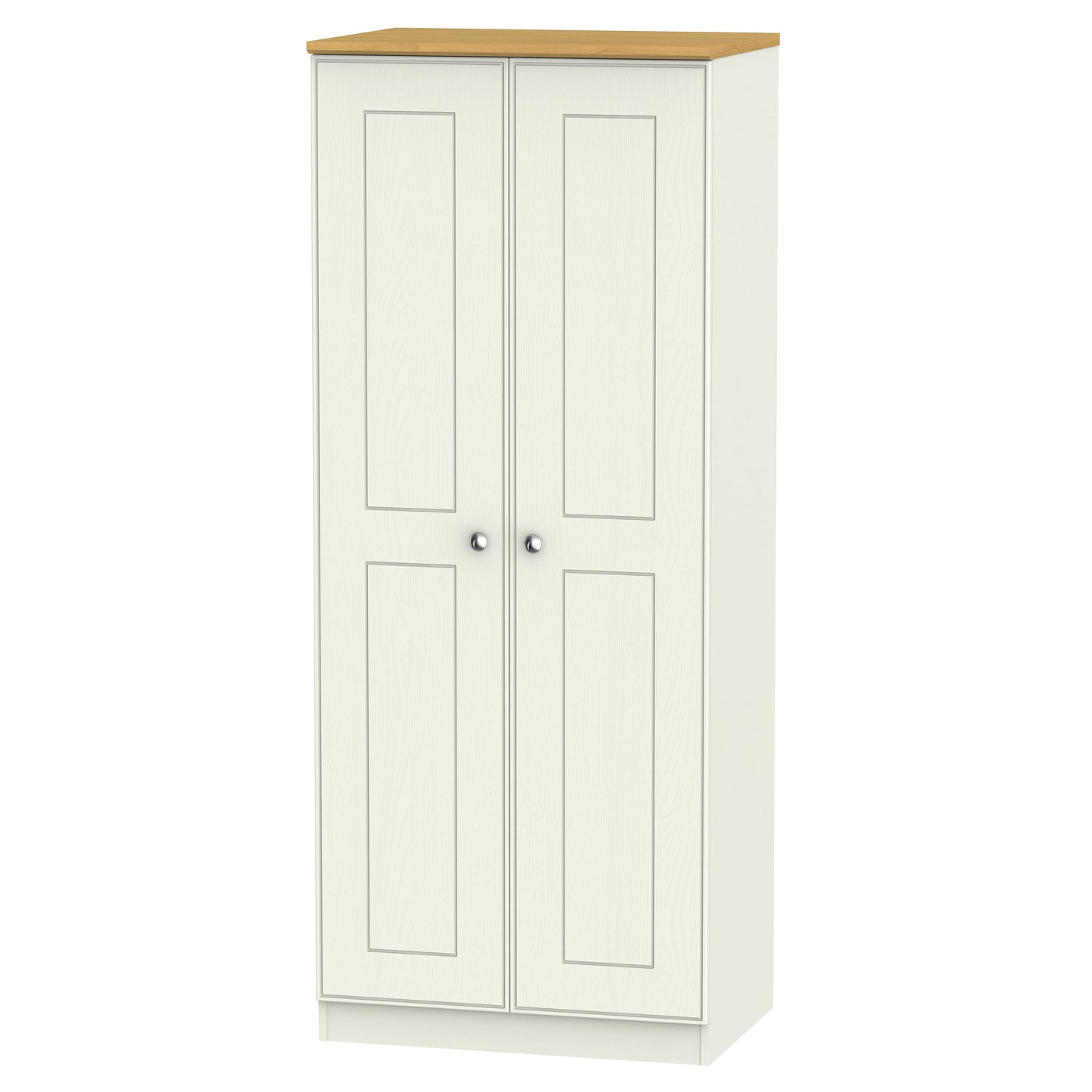 Victoria Tall Wardrobe Cream & Light Oak 2 Doors 1 Shelf 74cm