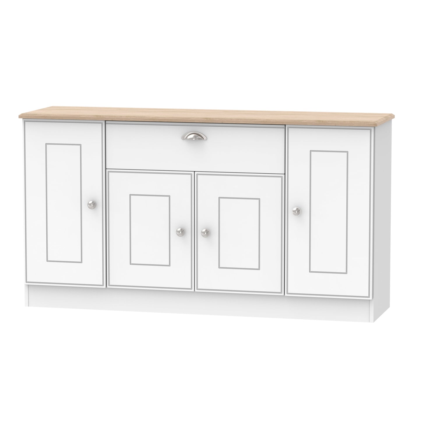 Victoria Large Sideboard White & Light Oak 4 Doors 1 Drawer 146cm