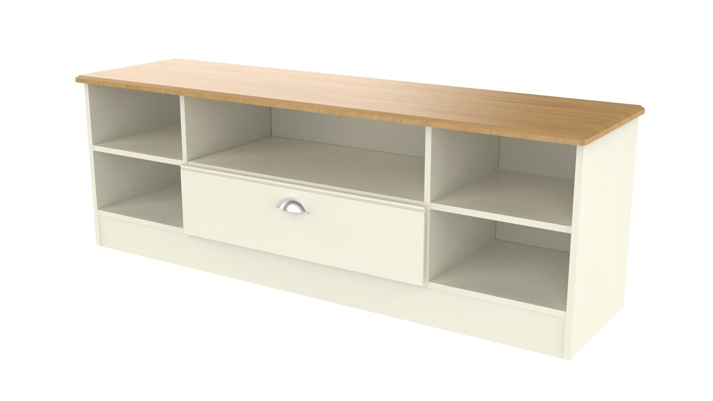 Victoria TV Unit Cream & Light Oak 5 Shelves 1 Drawer 42cm