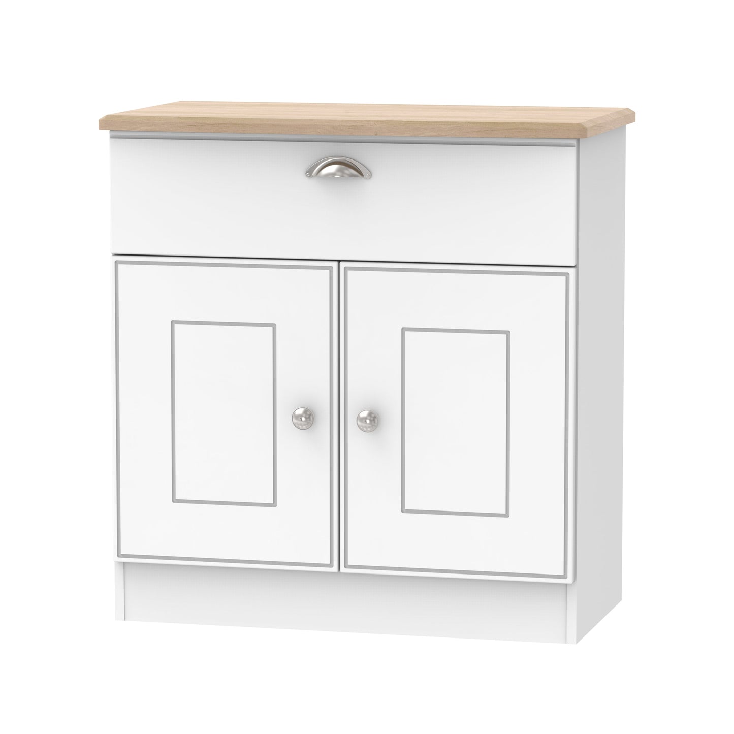 Victoria Sideboard White & Light Oak 2 Doors 1 Drawer 77cm