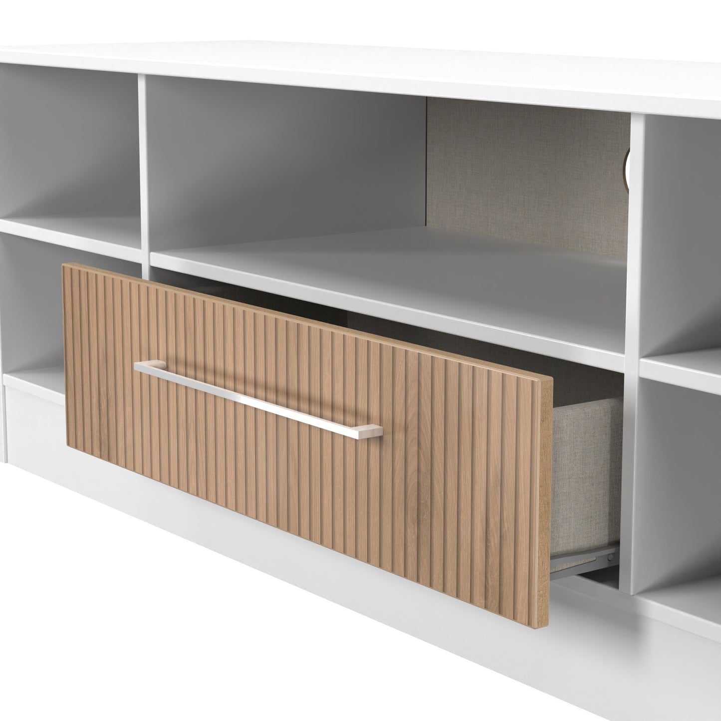 Worcester TV Unit White & Light Oak 5 Shelves 1 Drawer 39cm