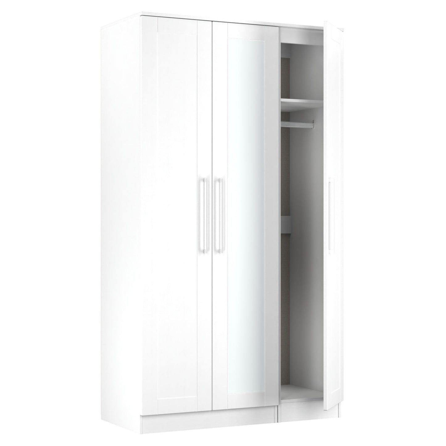 York Tall Mirror Wardrobe White 1 Shelf 111cm