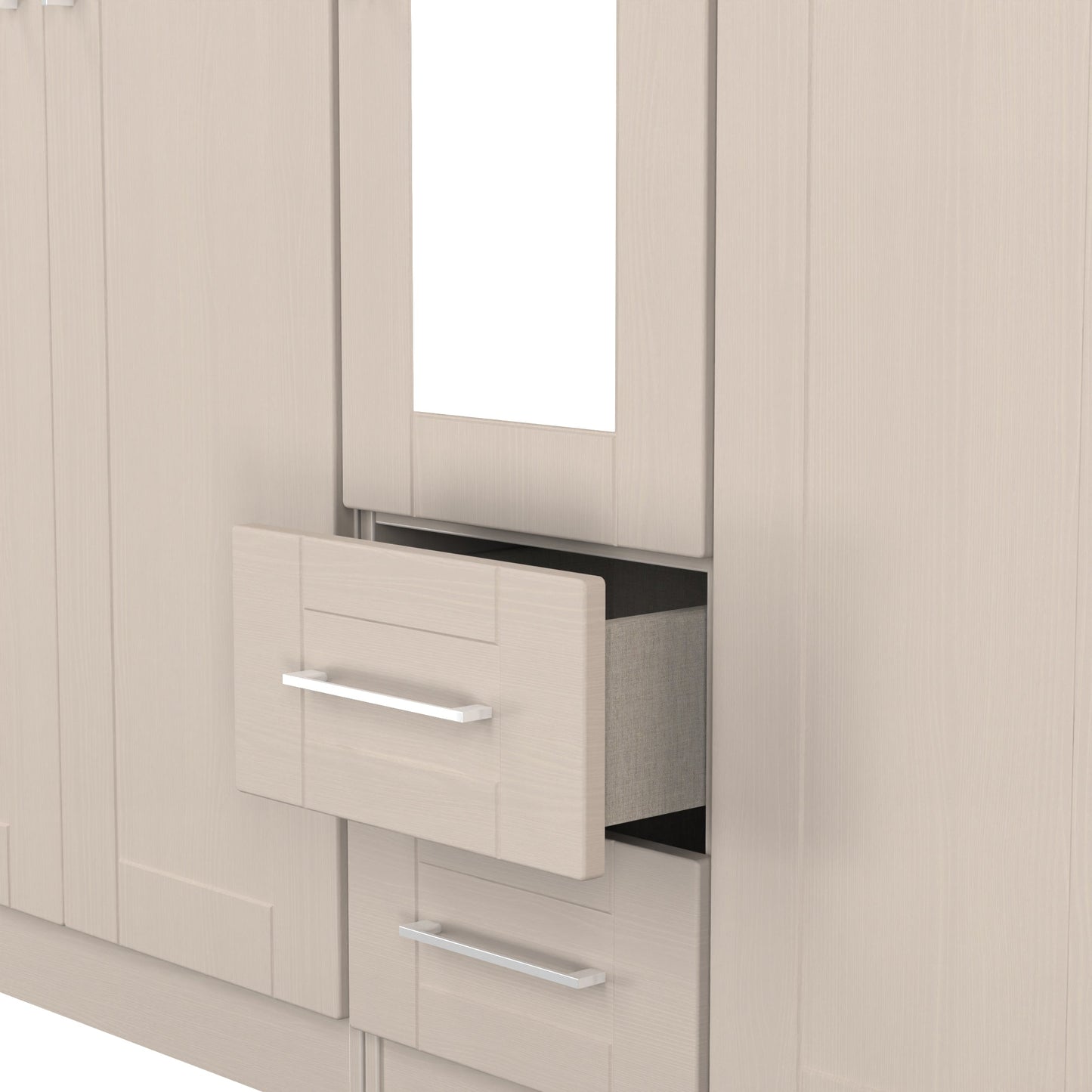 York Tall Mirror Wardrobe Cream 5 Doors 2 Shelves 2 Drawers 185cm