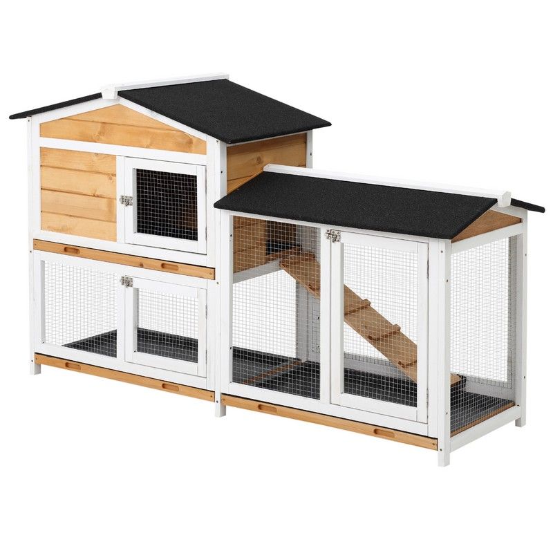 PawHut 2-Tier Wooden Rabbit Hutch Guinea Pig House Pet Cage