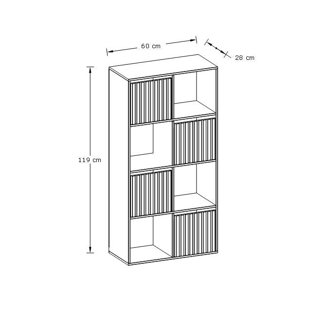 Kube Tall Sideboard Black & Light Oak 4 Shelves 4 Drawers