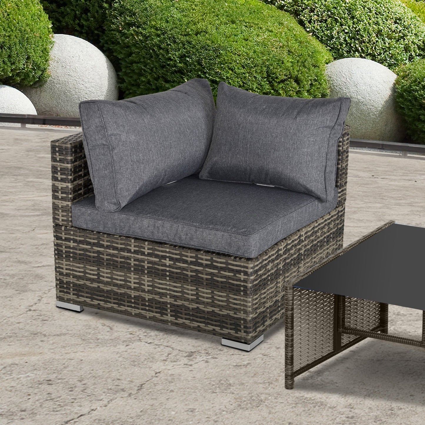 Outsunny Pe Rattan Wicker Corner Sofa Garden Furniture Single Sofa Chair With Cushions Deep Grey