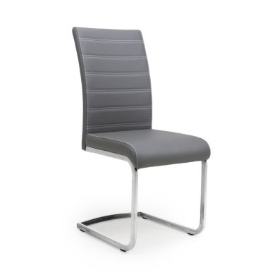 See more information about the Pair of Dining Chairs Grey Horizontal Stitch Faux Leather - Metal Cantilever Legs