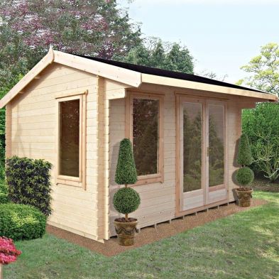 See more information about the Shire Marlborough 7' 10" x 9' 9" Reverse Apex Log Cabin - Premium 34mm Cladding Tongue & Groove