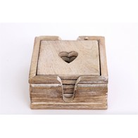 See more information about the 6x Coaster Wood with Heart Pattern - 11cm