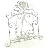 See more information about the Shabby Chic Recipe Book Holder Metal Cream with Heart Pattern - 39cm