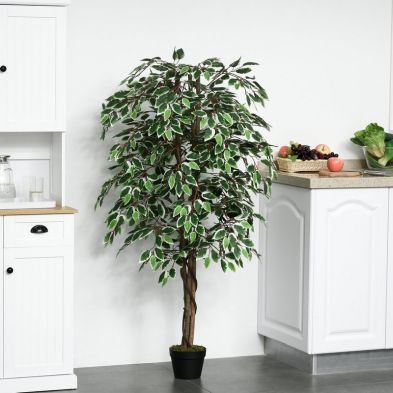 See more information about the Outsunny 160cm/5.2Ft Artificial Ficus Silk Tree With Nursery Pot Decorative Fake Plant For Indoor Outdoor Dcor