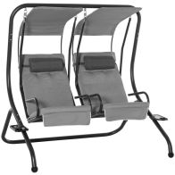 See more information about the Outsunny Canopy Swing 2 Separate Relax Chairs With Handrails And Removable Canopy Grey