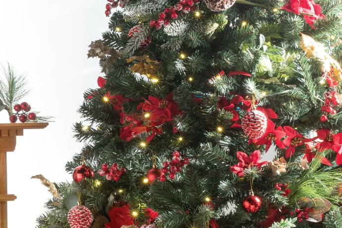 Close up of a Christmas tree with traditional decorations