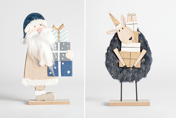 Wooden Christmas decorations of Santa and a Sheep
