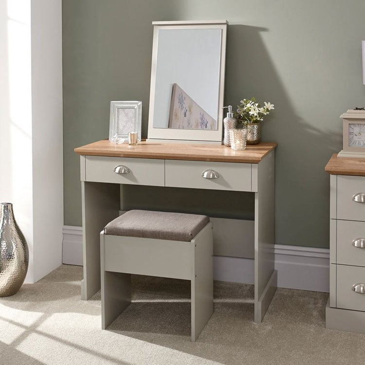 Vanity desk with a stool , with home decor on top