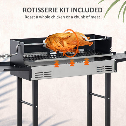 BBQ Rotisserie Grill Roaster Charcoal Spit Roasting Machine for Chicken Turkey with 3-Level Grill Grate and Foldable Side Shelves