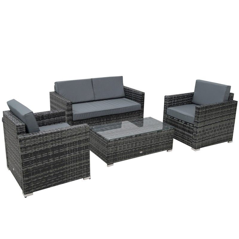 4 Pieces Wicker Steel Rattan Sofa Set Garden Chair Seat Furniture Patio