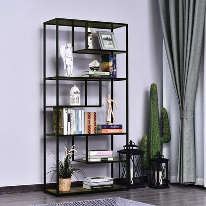 Homcom Homcom Wood Shelf Bookcase Industrial Style Stand 6-Staggered Shelf Living Room Display Rack Organiser