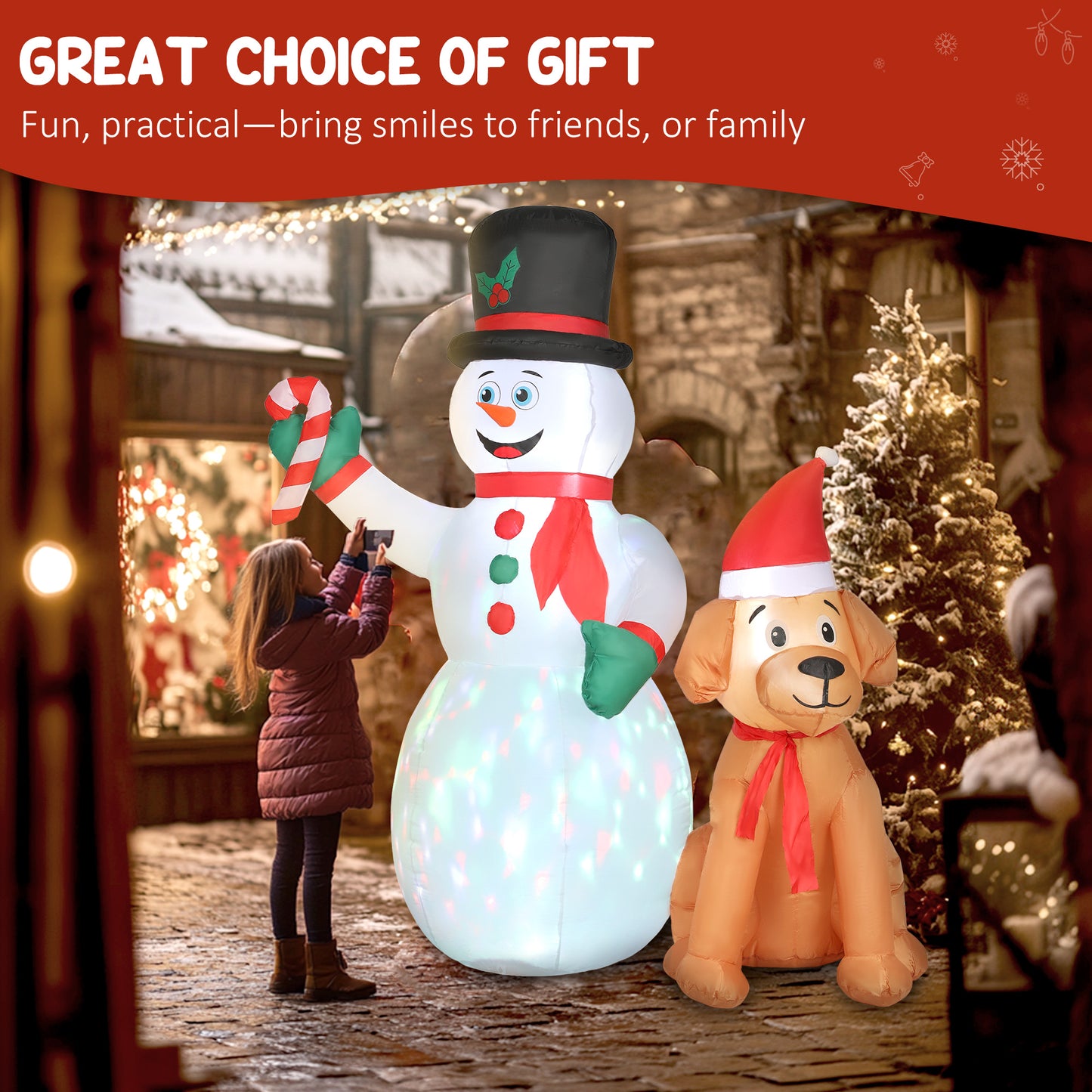 Snowman And Dog Inflatable Christmas Decoration - 183cm