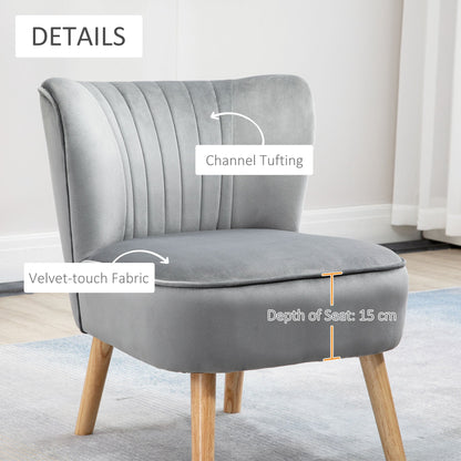 Velvet-Feel Tub Chair and Footstool - Grey